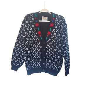 Vintage 80s Cherry Stix Ltd CSL Oversized Holiday Cardigan Sweater, Size Medium